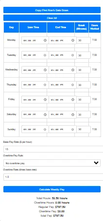 Digital Time Card Calculator Interface – Track Work Hours