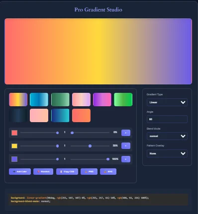 A hero image showing vibrant gradients applied to website elements like buttons, backgrounds, and headers.