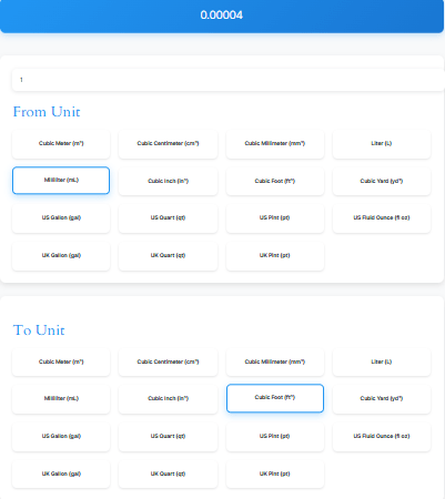 Online volume unit converter tool interface showing conversion between liters and gallons