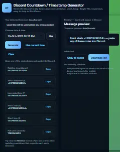 Free Discord Countdown Generator Tool Interface Discord Countdown Generator creating animated timer for Discord server