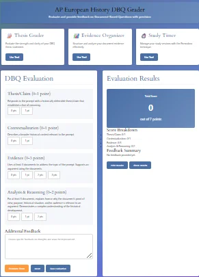 AP European History DBQ Grader - Online Scoring Tool AP European History DBQ grading interface with rubric scoring system