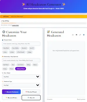Free AI headcanon generator tool for creating character and relationship ideas