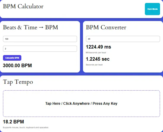 BPM Calculator – Calculate Beats Per Minute and Song Tempo BPM Calculator for calculating beats per minute, song tempo, tap tempo, and BPM to milliseconds conversion