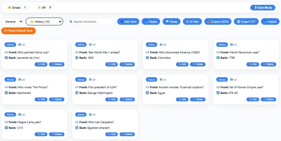 Study flashcards online free with FlashForge Ultimate AI flashcard generator tool