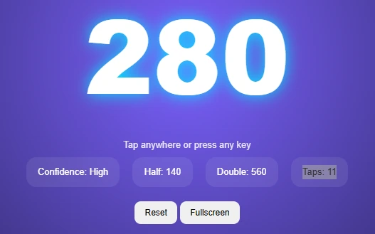 Free tap tempo tool interface showing BPM display at 120 beats per minute