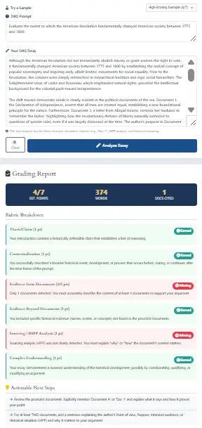 APUSH DBQ Grader – Free Online AP US History Essay Scoring Tool APUSH DBQ Grader – Free Online AP US History Essay Scoring Tool