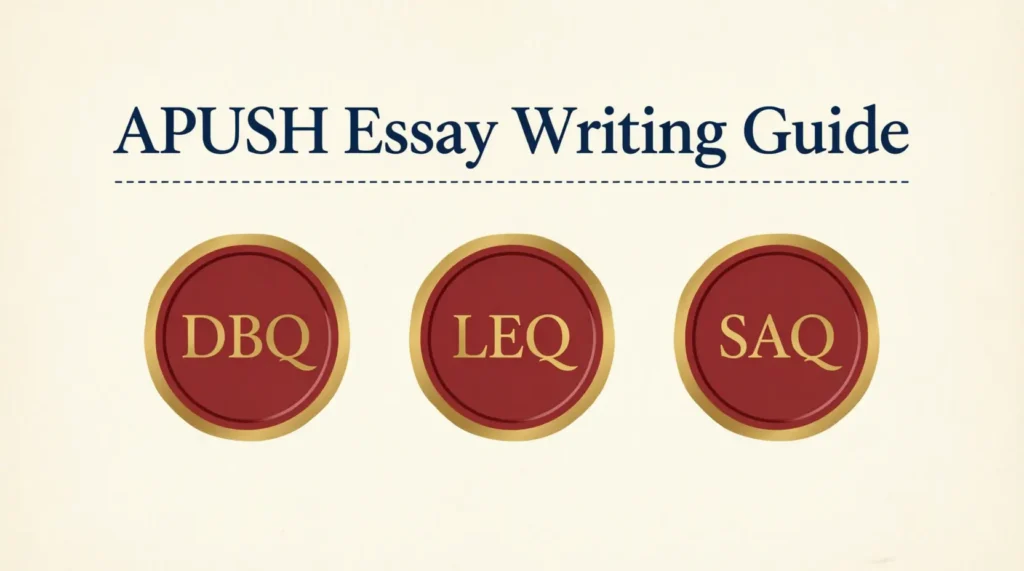Comparison of APUSH DBQ, LEQ, and SAQ purpose, evidence, and skills