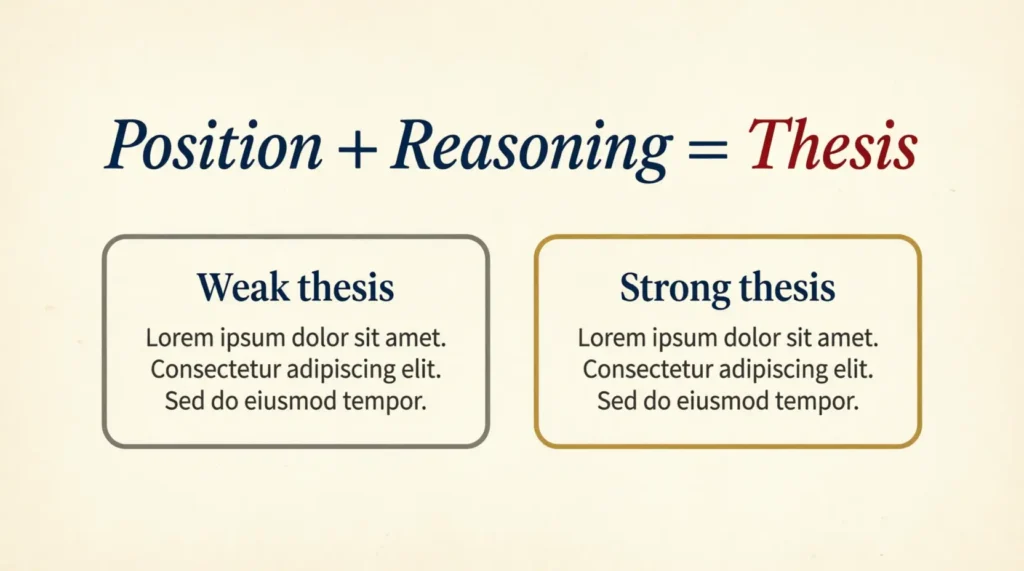APUSH thesis statement formula: position plus reasoning equals thesis