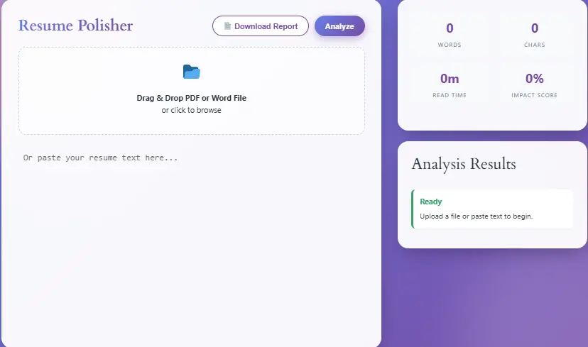 Online resume polisher tool for improving resumes