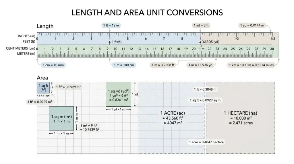 Length and area unit conversions