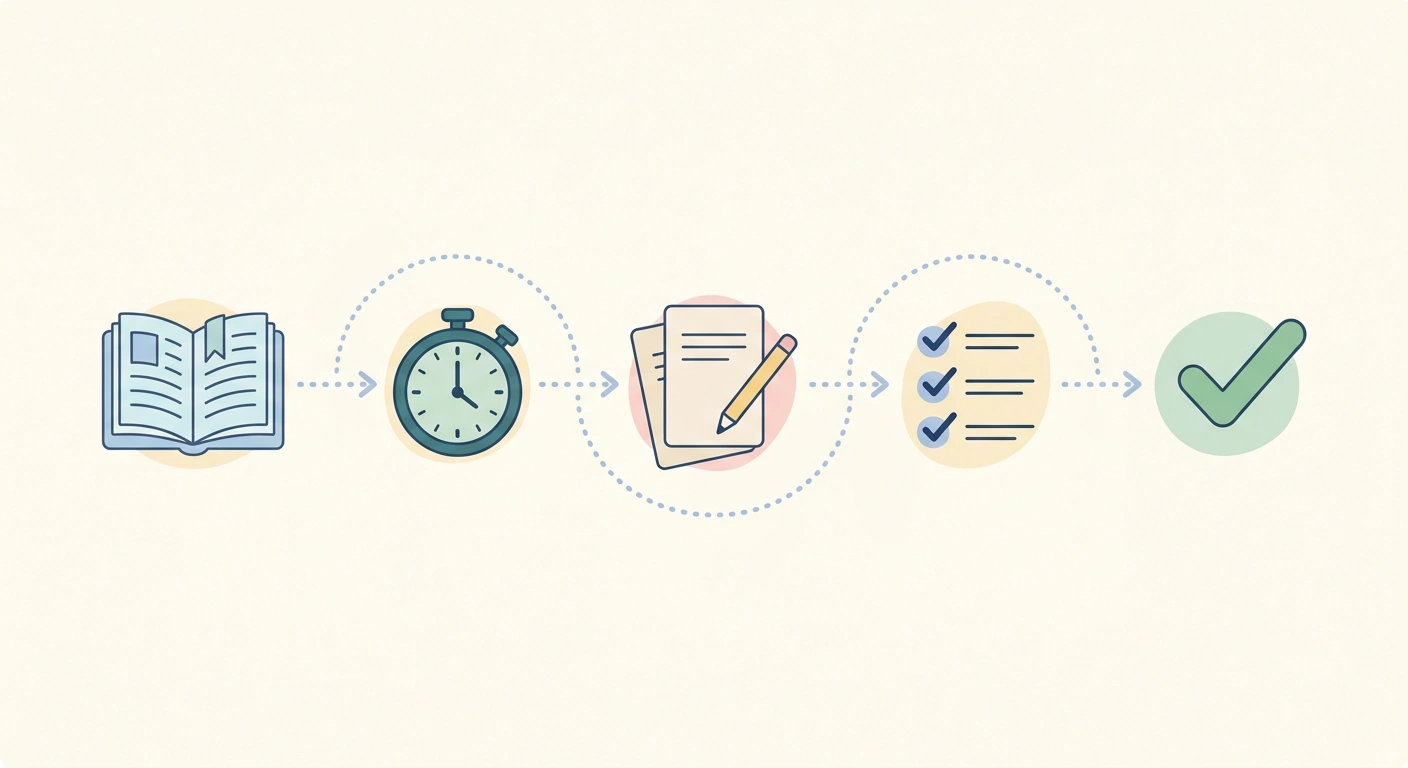 Illustration of a workspace with a clock, calendar, and checklist representing time and productivity tools